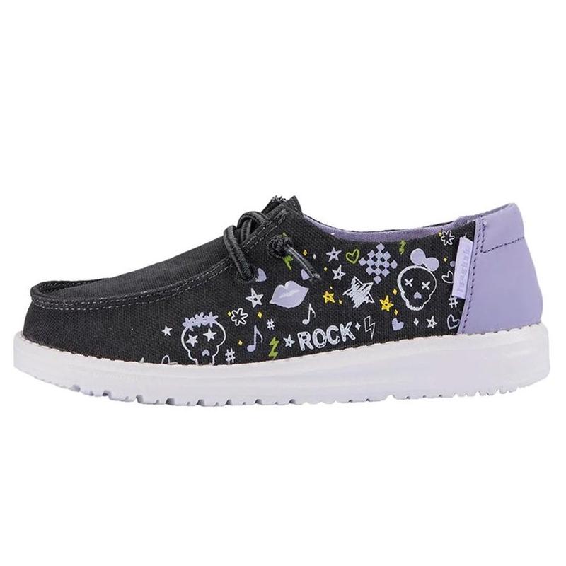 Hey Dude Wendy Youth Doodle Girls Skor Barn Svarta | 5V2DYPAR
